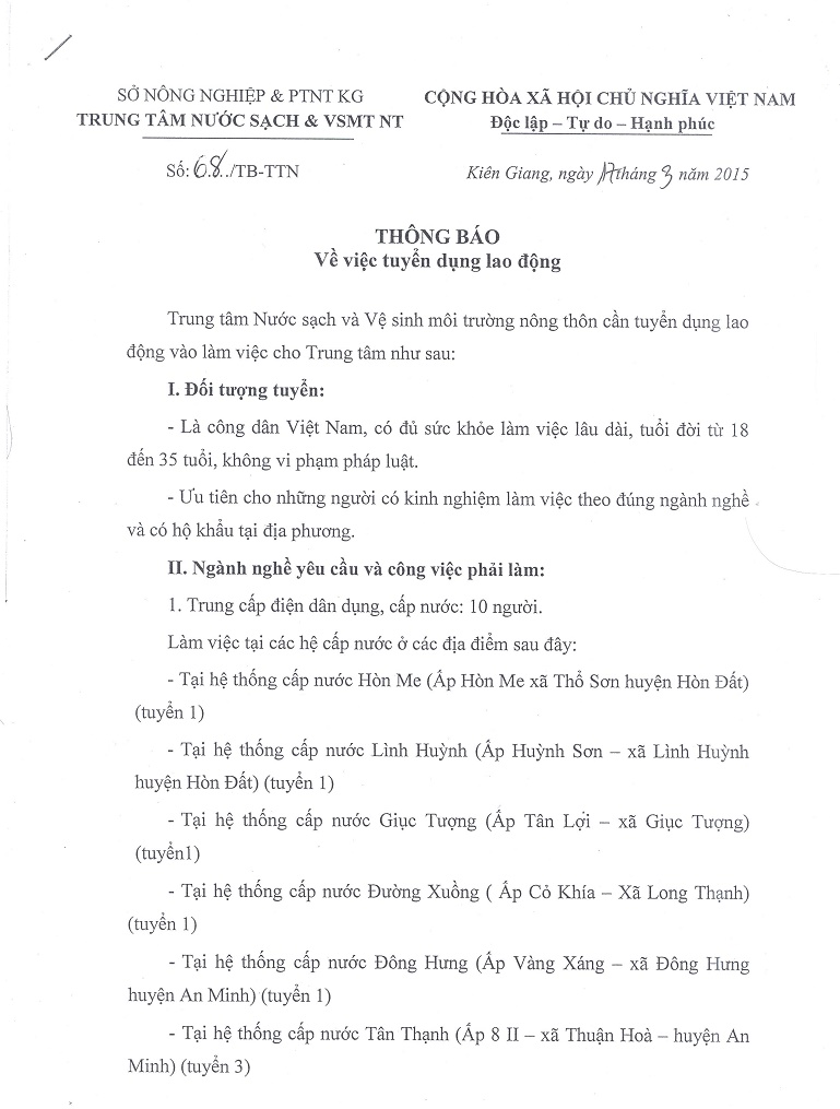 Thông báo tuyển dụng 2015